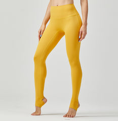 LOVESOFT Women's Yellow Easy Warm Yarm High Waist Hips Running Yoga Stepping Pants