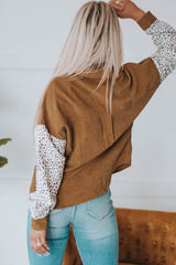 Brown Leopard Patchwork Corduroy Buttoned Shirt Jacket