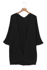 Black Ribbed Open Front Knit Cardigan