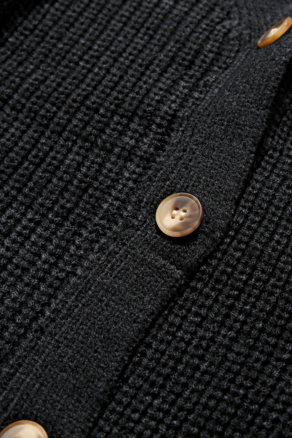 Black Bishop Sleeve Button V Neck Sweater