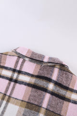 Pink Geometric Plaid Print Pocketed Shacket