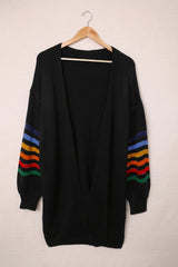 Black Striped Balloon Sleeve Cardigan