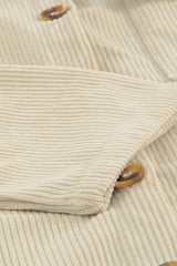 Beige Pocketed Button Ribbed Textured Shacket