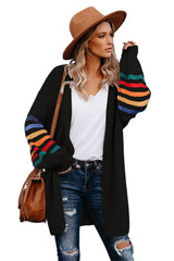 Black Striped Balloon Sleeve Cardigan