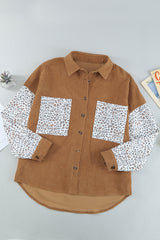 Brown Leopard Patchwork Corduroy Buttoned Shirt Jacket