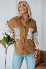 Brown Leopard Patchwork Corduroy Buttoned Shirt Jacket