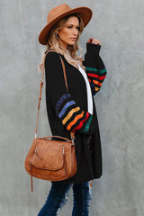 Black Striped Balloon Sleeve Cardigan