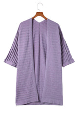 Purple Ribbed Open Front Knit Cardigan