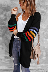 Black Striped Balloon Sleeve Cardigan