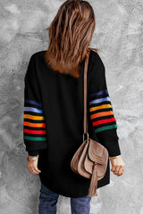 Black Striped Balloon Sleeve Cardigan