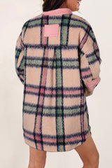 Pink Fuzzy Plaid Corduroy Patchwork Shacket