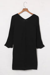 Black Ribbed Open Front Knit Cardigan