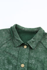 Green Vintage Washed Flap Pocket Button Shacket