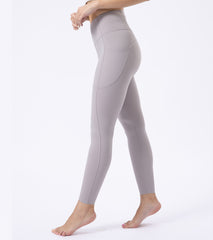 LOVESOFT Womens Light Grey High Waisted Leggings Workout Side Pockets Squat Proof Tummy Control