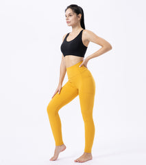 LOVESOFT Honey Yellow High Waist Yoga Leggings With Side Pockets