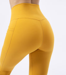 LOVESOFT Honey Yellow High Waist Yoga Leggings With Side Pockets