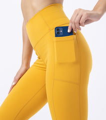 LOVESOFT Honey Yellow High Waist Yoga Leggings With Side Pockets