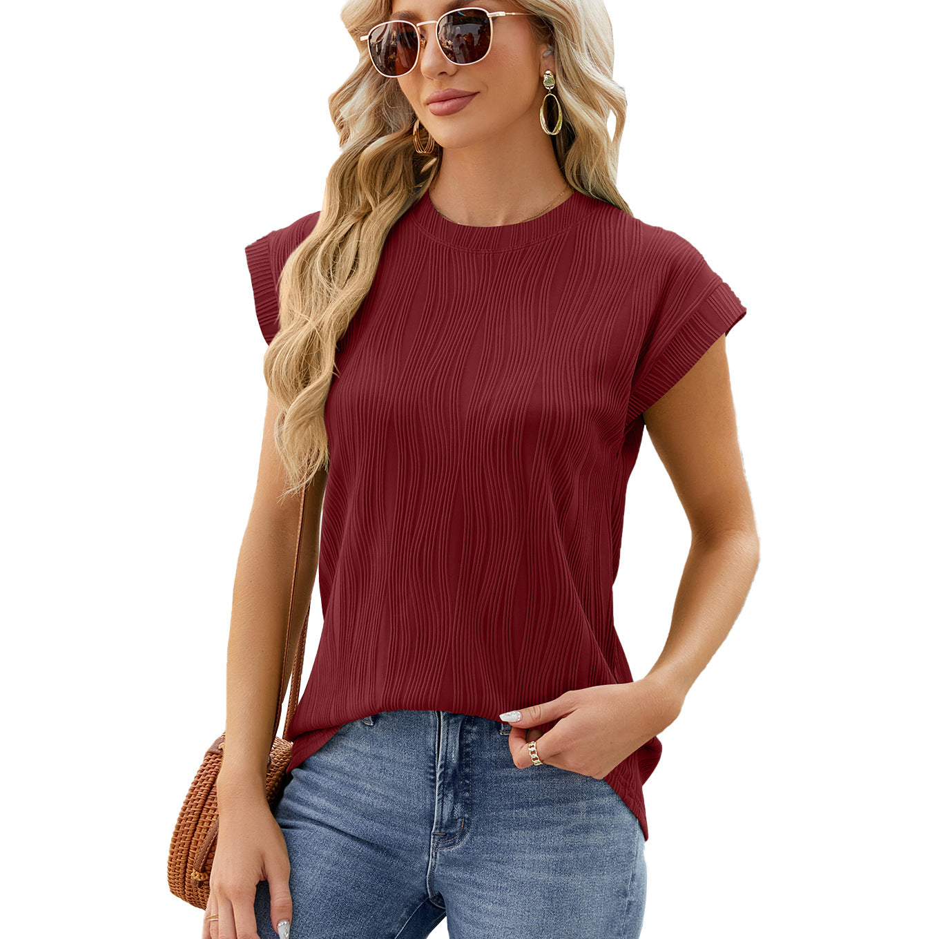 Solid Color Round Collar Loose Short-sleeved T-shirt