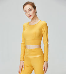 LOVESOFT Women Yoga Casual Slim Fit Long Sleeve Shirts-Yellow