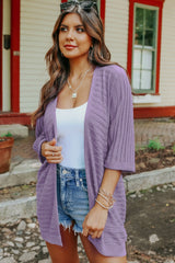 Purple Ribbed Open Front Knit Cardigan