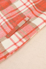 Red Sherpa Sleeve Plaid Print Shacket