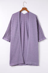 Purple Ribbed Open Front Knit Cardigan