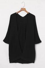 Black Ribbed Open Front Knit Cardigan