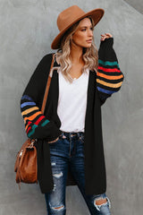 Black Striped Balloon Sleeve Cardigan