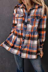 Multicolor Plaid Button Down Ruffled Shirt Jacket