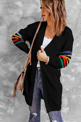 Black Striped Balloon Sleeve Cardigan