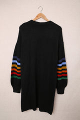 Black Striped Balloon Sleeve Cardigan