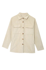 Beige Pocketed Button Ribbed Textured Shacket