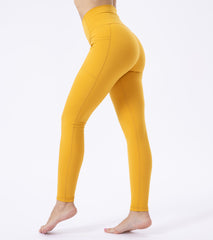 LOVESOFT Honey Yellow High Waist Yoga Leggings With Side Pockets