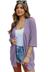 Purple Ribbed Open Front Knit Cardigan