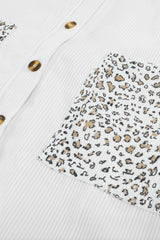 Apricot Leopard Patchwork Corduroy Buttoned Shirt Jacket